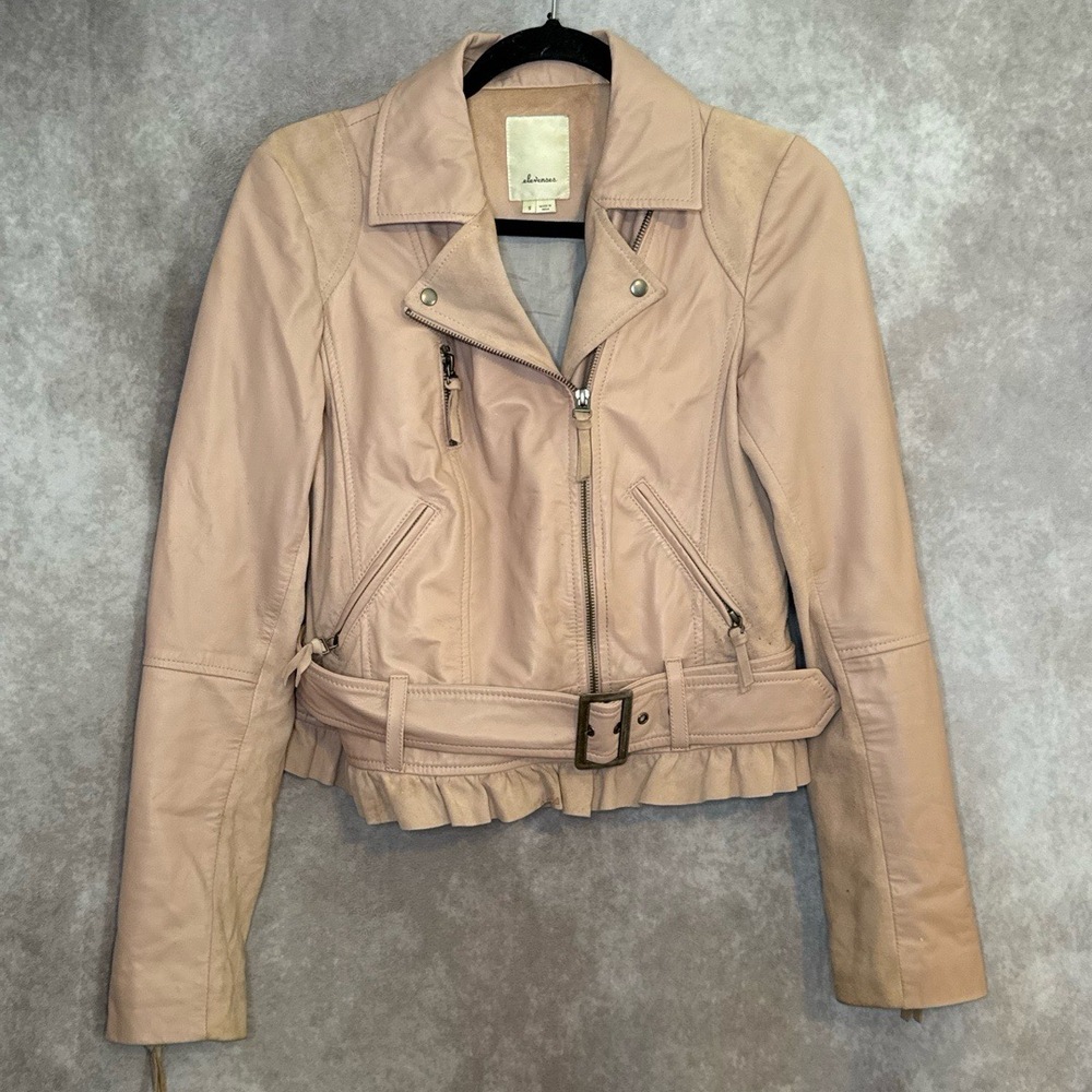 Anthropologie Elevenses Leather and Suede Belted Jacket Pale Mauve Size Small